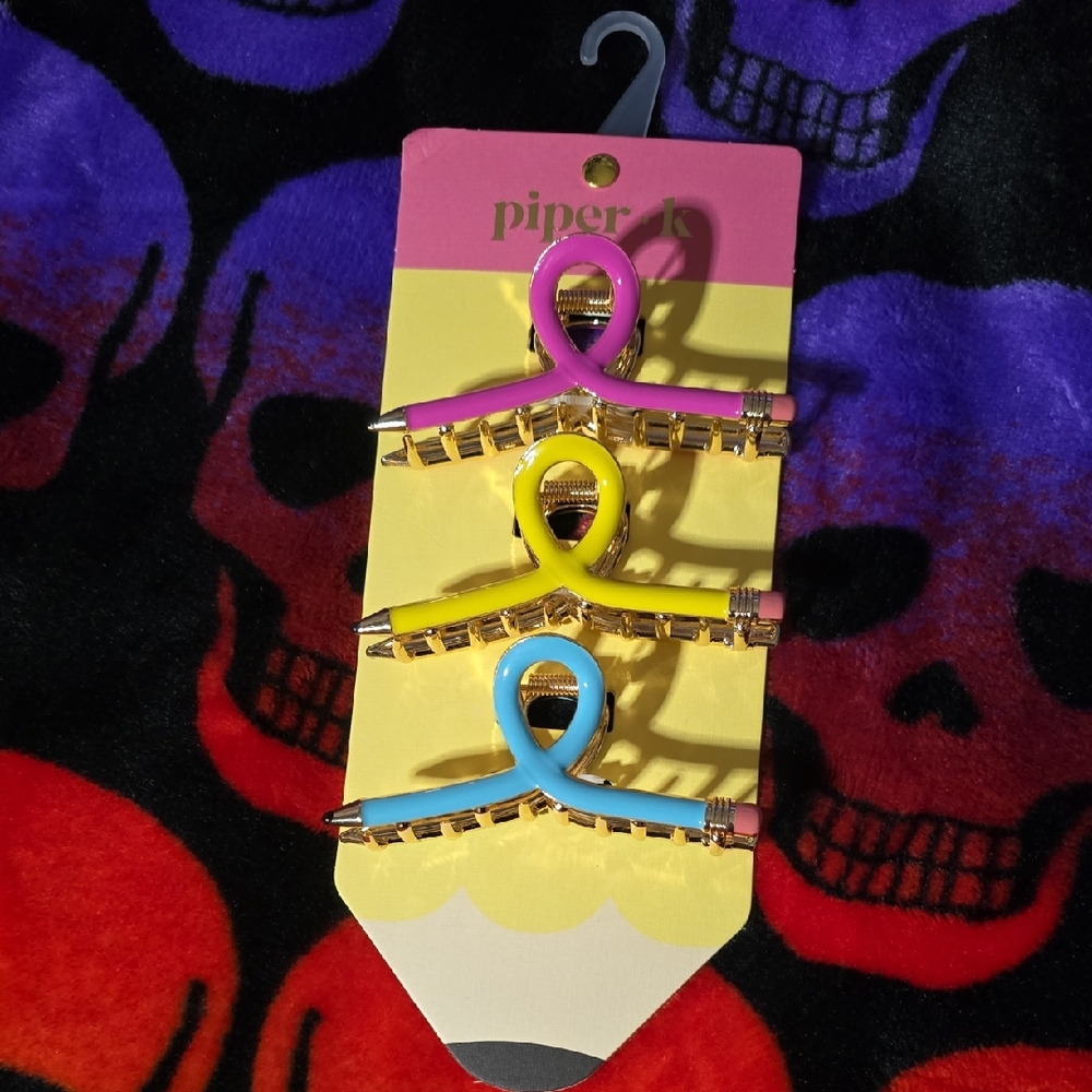 Piper K Vibrant Pink, Yellow, and Blue Pencil Hair Clips